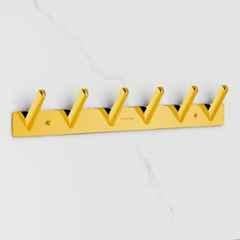 Plantex Wall Hooks for Hanging Cloth/Stainless Steel Towel Hangers/Bathroom Robe Hooks/Door Hangers/Square Wall Hook/Hook Rail for Hanging Keys 6 Hooks, PVD Gold