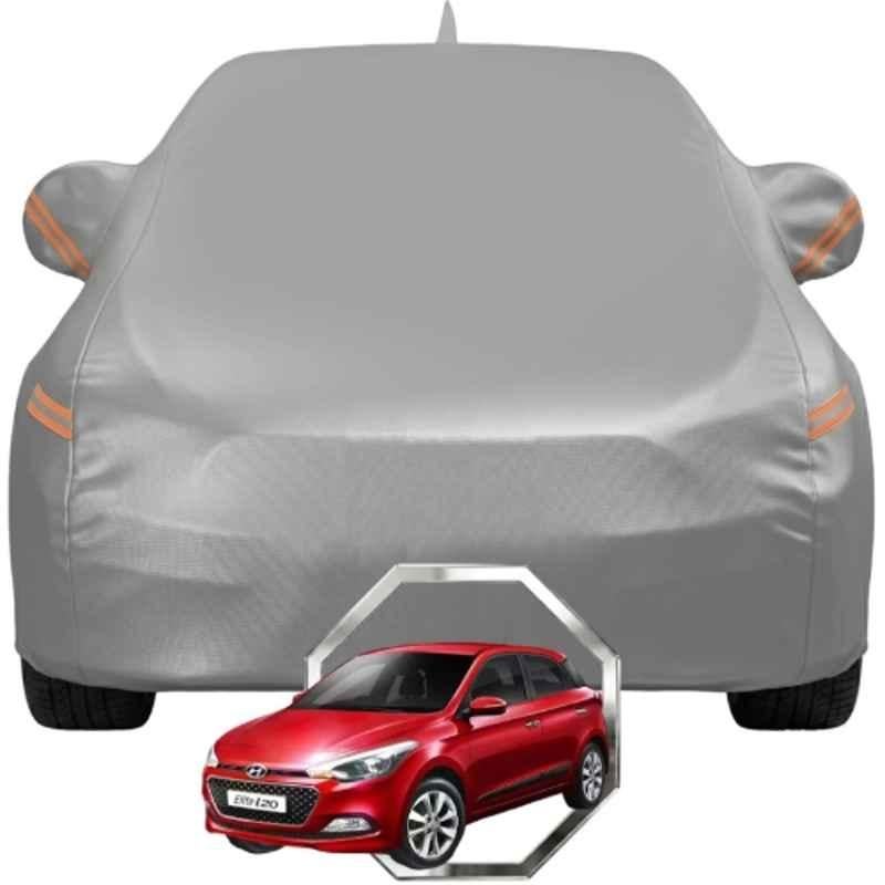 Allextreme Polyester Grey with Highlighter Car Cover with Mirror Pocket & Triple Stitched Bottom Elastic for Hyundai Elite i20 All Model & Years, HYU-ELITEI-GRY
