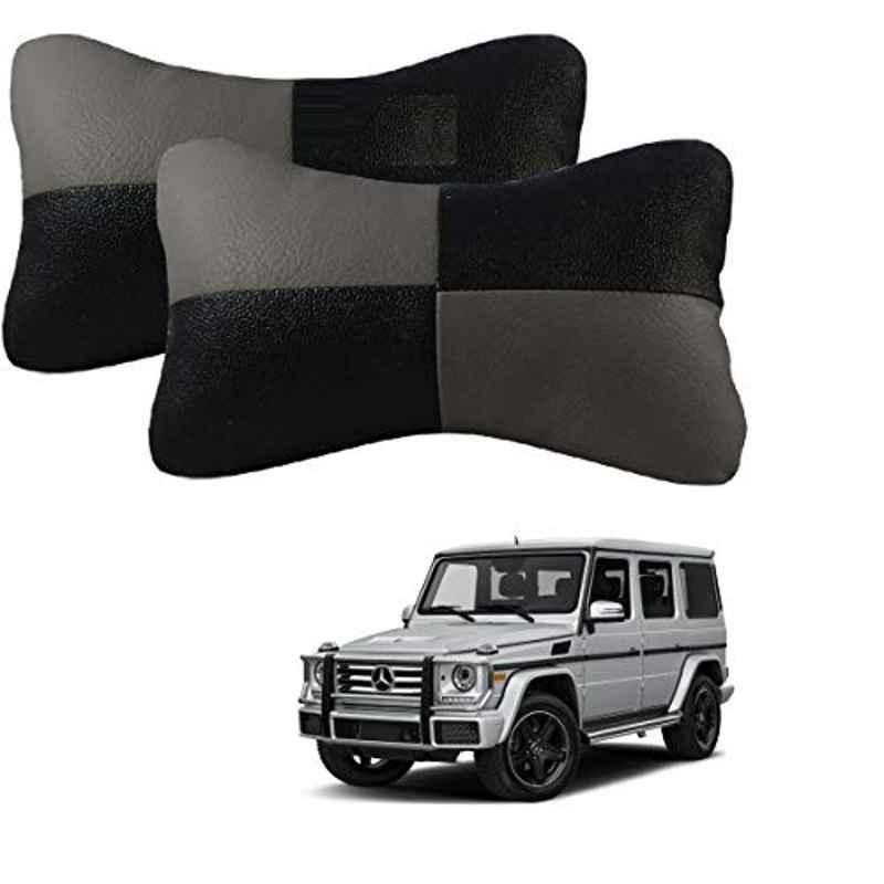 Kozdiko 2 Pcs Leather Grey & Black Neck Rest Car Cushion Pillow Set for Mercedes Benz G-Class