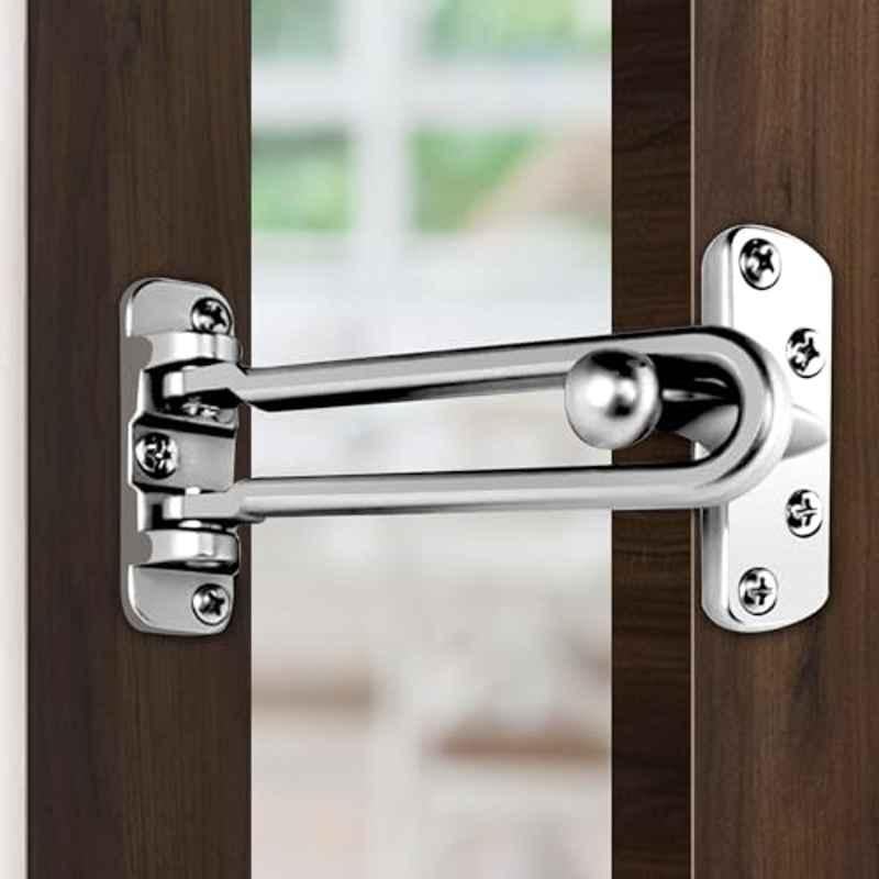 Plantex Heavy Duty Swing Bar Lock/Door Safety Guard with High Security Auxiliary Lock for Home/Office/Hotel (Pack of 3) SH-42, Silver, Chrome Finish