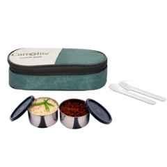Carrolite 400ml Black & Green Stainless Steel Lunchbox, Black_004 (Pack of 3)