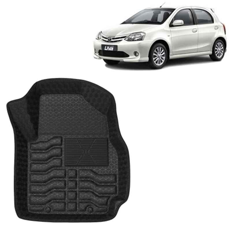 Kingsway 3 Pcs Premium 4.5D 100% Waterproof Tray Shape PVC Black Car Floor Mat Set for Toyota Etios Liva 2010 to 2020 All Model