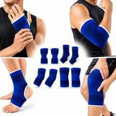 Shopeleven 8 Pcs Polyester Blue Palm Gloves, Knee, Elbow, Ankle & Hand Support Set