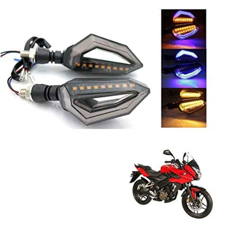 Kozdiko 4 Pcs Bike D Shaped 9 LED Front & Rear Side Turn Signal Indicator Light Set for Bajaj Pulsar 200