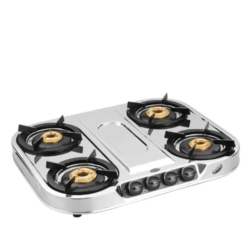 Padmini 4 Burner Silver Manual Ignition Stainless Steel Gas Stove, 4BR CS-407