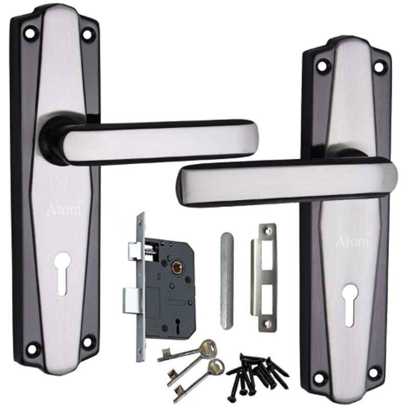 ATOM 7 inch Brass & Iron Black Silver Finish Mortise Door Lock Set, MH-609-KY-BS