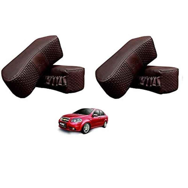 Kozdiko 4 Pcs CV Designer Cola Leatherite Neck Rest Car Cushion Pillow Set for Chevrolet Aveo