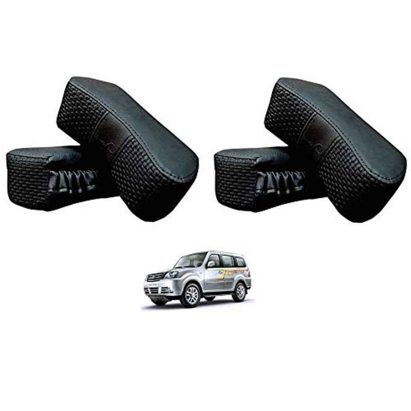 Kozdiko 4 Pcs CV Designer Black Leatherite Neck Rest Car Cushion Pillow Set for Tata Sumo Grand