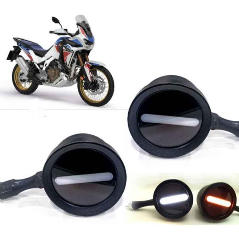 Auto Pearl 2 Pcs 12V Black Bike Front LED Indicator Light Set for Hero Twin, F143