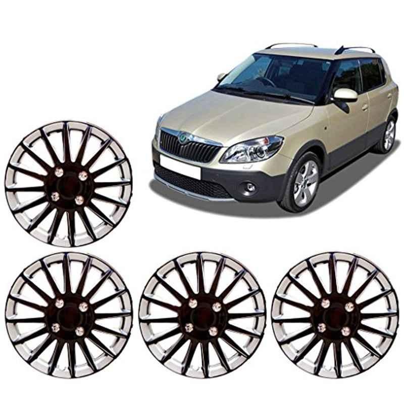 Auto Pearl 4 Pcs 14 inch ABS Black & Silver Wheel Cover Set for Skoda Fabia