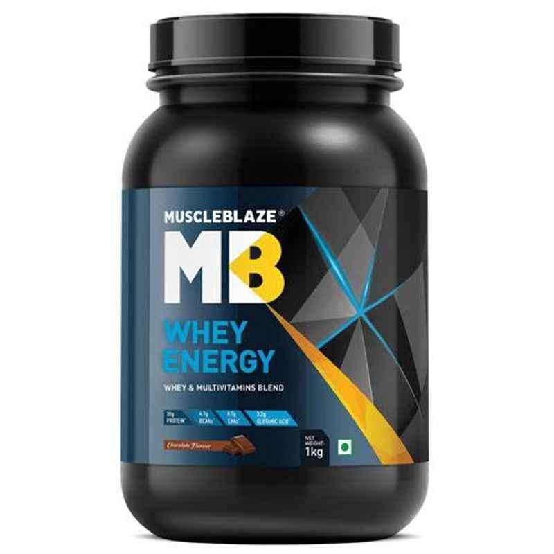 MuscleBlaze 1kg Chocolate 100% Whey Energy Protein Powder, NUT5183-02