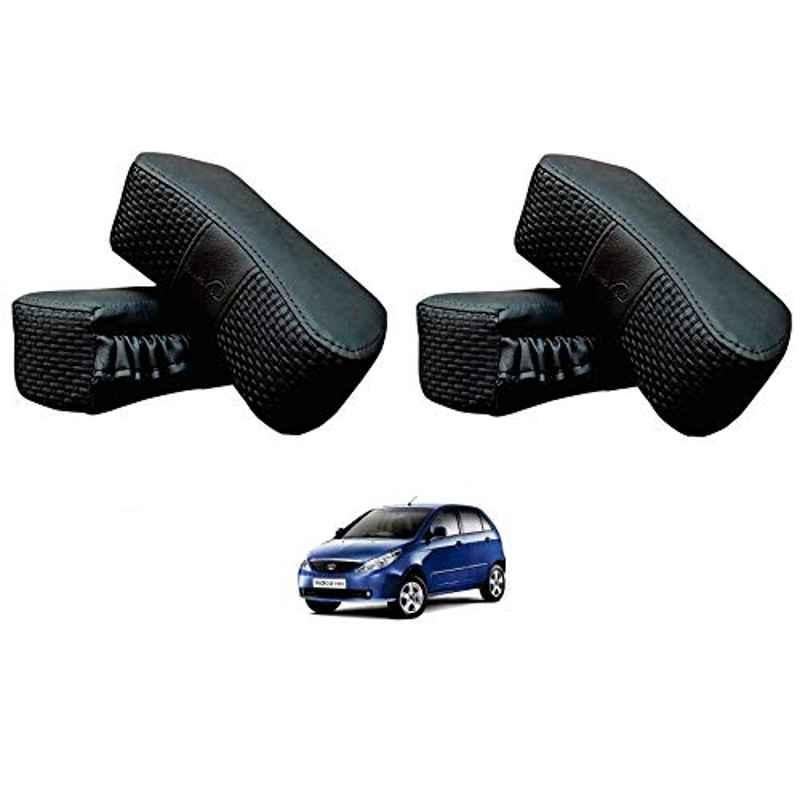 Kozdiko 4 Pcs CV Designer Black Leatherite Neck Rest Car Cushion Pillow Set for Tata Indica Vista