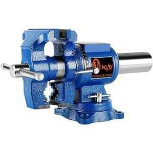 Voltz 4 inch Cast Iron Swivel Base Blue Bench Vice with 360 deg Rotation Clamp
