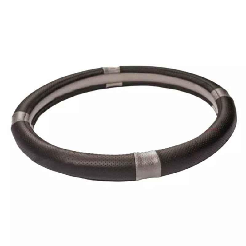 Cipher Small Leather Silver & Black Sporty Look Steering Wheel Grip Cover