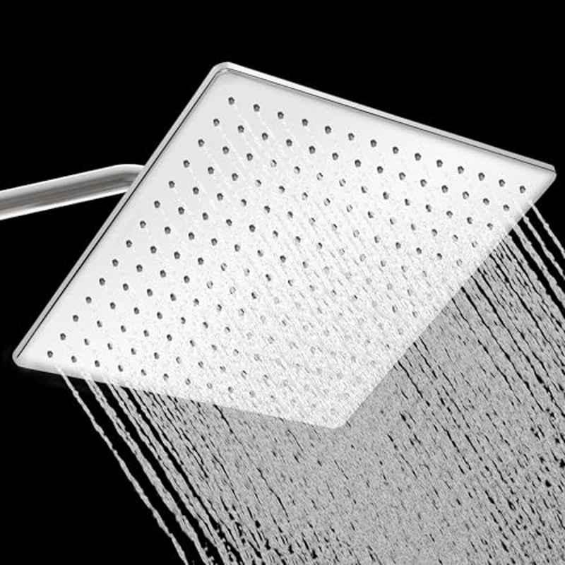 Plantex 12x12 inch Stainless Steel Elegance Chrome Rain Flow Shower Head with Water Saving Technology without Arm