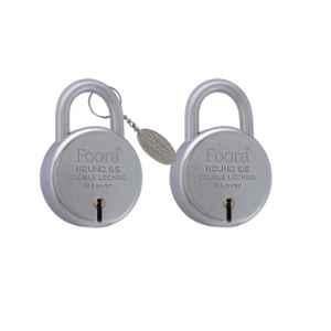 Foora 65mm Silver Steel Door Padlock with 5 Keys, 8 Lever & Key Chain, Round 65 (Pack of 2)