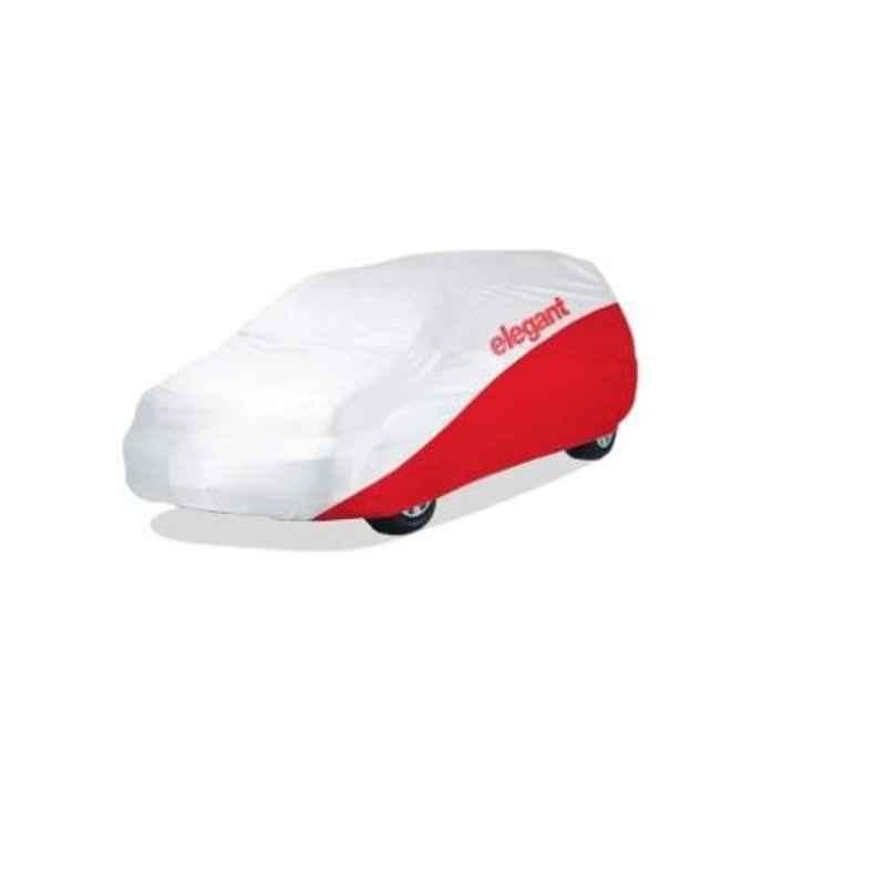 Elegant White & Red Water Resistant Car Body Cover for Mahindra TUV 300 Plus