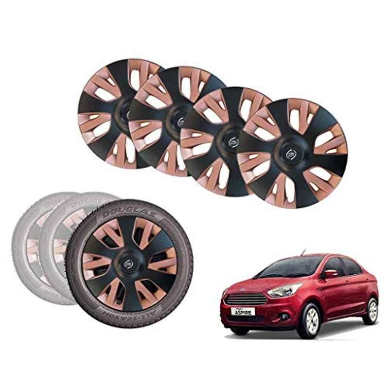 Auto Pearl 4 Pcs 14 inch Black & Copper ABS Press Type Hubcap Wheel Cover Set with Retention Ring for Ford FigoAspire