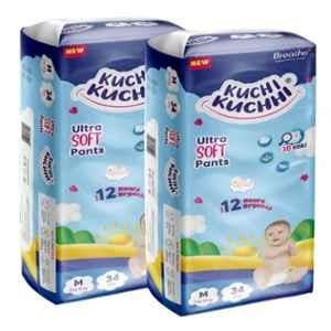 Kuchi Kuchhi 34 Pcs 7-12kg White Medium Ultra Soft Baby Diaper Pant with 3D Bubble Top, KKM34X2 (Pack of 2)