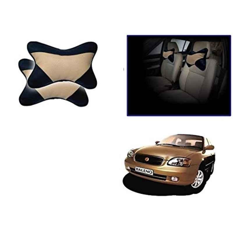 Kozdiko 2 Pcs Beige & Black Car Neck Rest Cushion Pillow Set for Maruti Suzuki Baleno