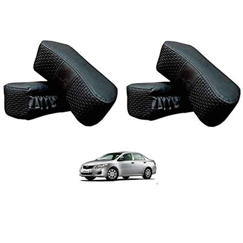 Kozdiko 4 Pcs CV Designer Black Leatherite Neck Rest Car Cushion Pillow Set for Toyota Corolla