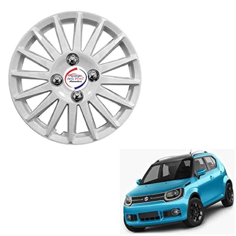 Auto Pearl 4 Pcs 15 inch ABS Camry Silver Press Type Hubcap Wheel Cover Set with Retention Ring for Maruti Suzuki Ignis 2017-2019