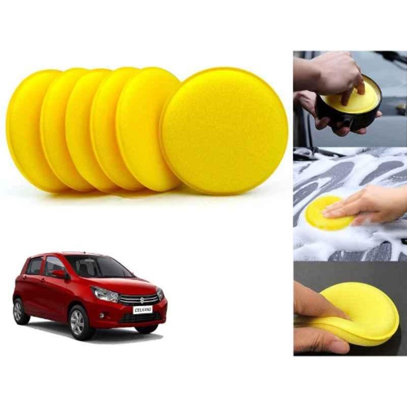 Auto Pearl Polyurethane Beige Washing & Waxing Polish Foam Sponge for CelerioLXI 2014 (Pack of 6)
