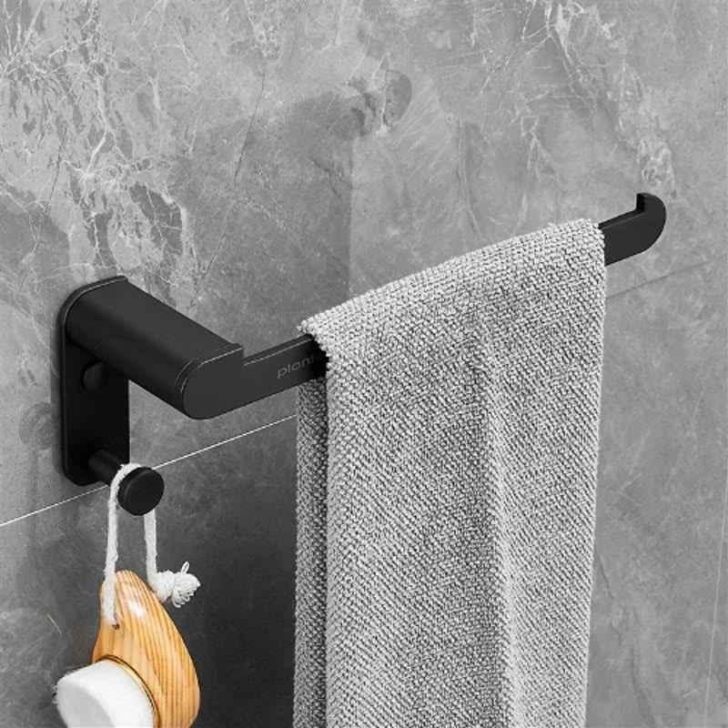 Plantex Space Aluminium Towel Hanger for Wash Basin/Towel Ring for Bathroom/Hand Towel Holder with Hooks/Bathroom Accessories Rich Black