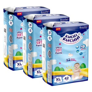 Kuchi Kuchhi 42 Pcs 12-17kg White Extra Large Ultra Soft Baby Diaper Pant with 3D Bubble Top, KK_XL42X3 (Pack of 3)