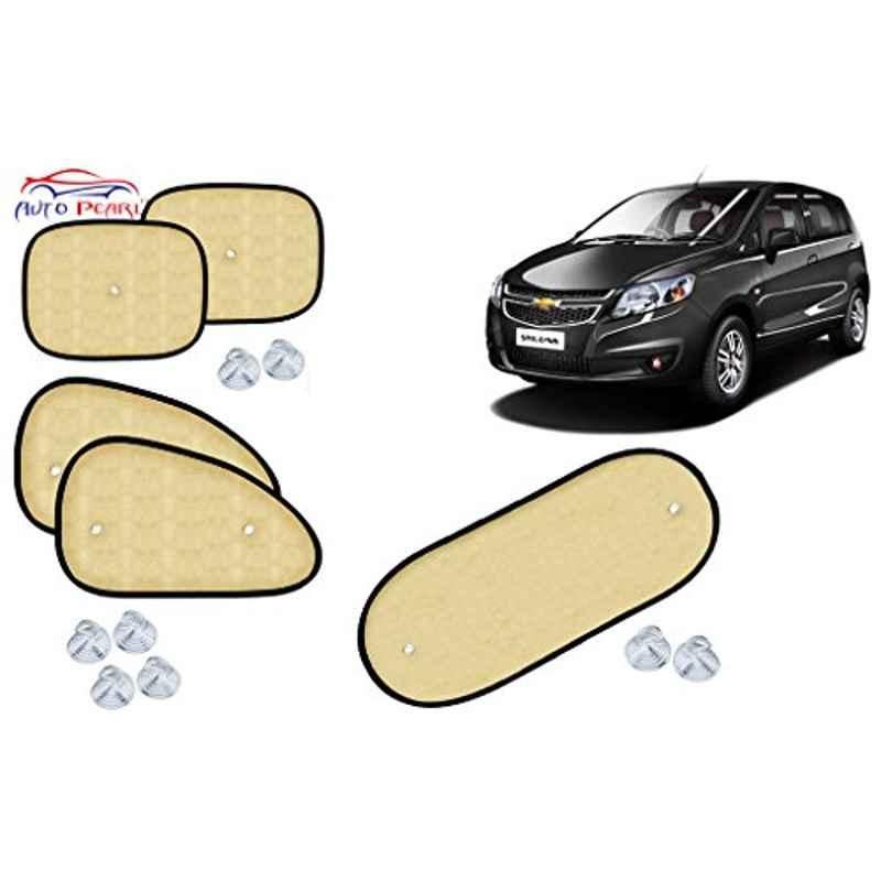 Auto Pearl 5 Pcs PVC & Mesh Beige Window & Rear Sun Shade Set for Chevrolet Sail UVA
