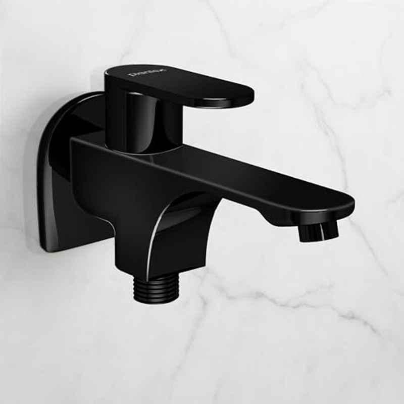 Plantex Pure Brass Two Way Bib Cock Taps with Water Saving Nozzle/Compatible for Washing Machine/2 4-in-1 Bib Tap with Brass Wall Flange and Teflon Tape 7 Year Warranty by Plantex-PVD Black