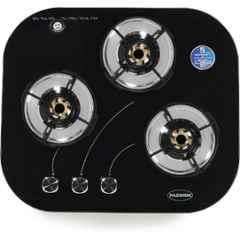 Padmini 3 Burner Stainless Steel Black Automatic Ignition Glass Top Gas Stove, Gas Hob CS-300 GL IB