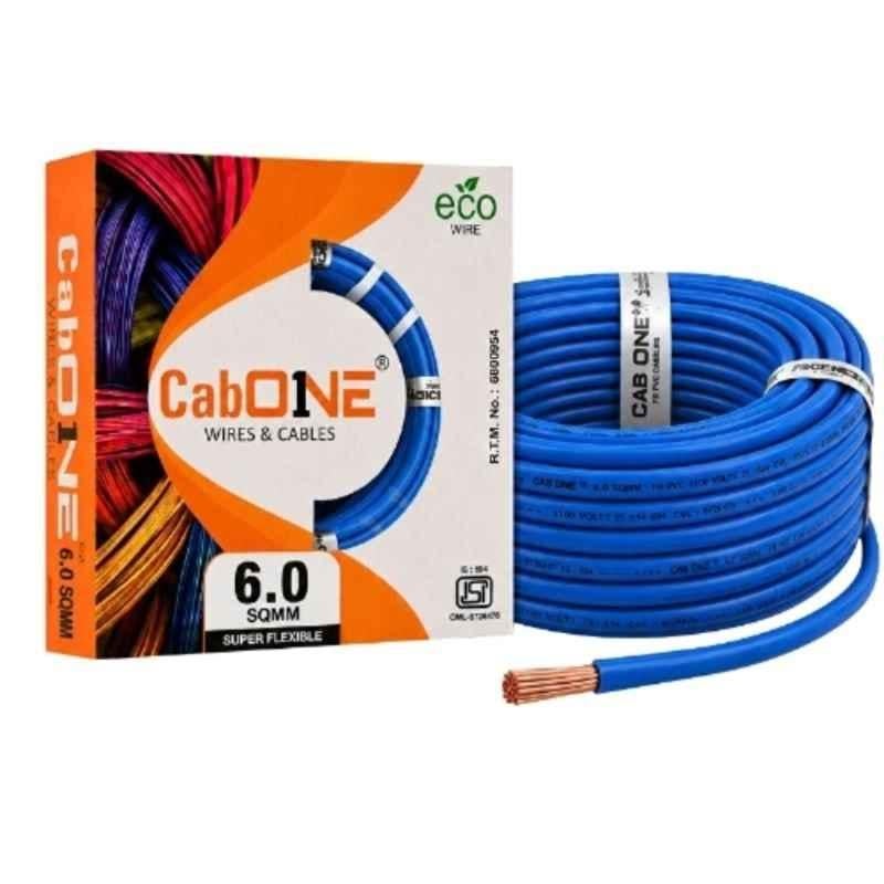 CabONE Lite 6 Sqmm Blue Single Core FR PVC Insulated CCA Copper Electrical Wire, Length: 90 m