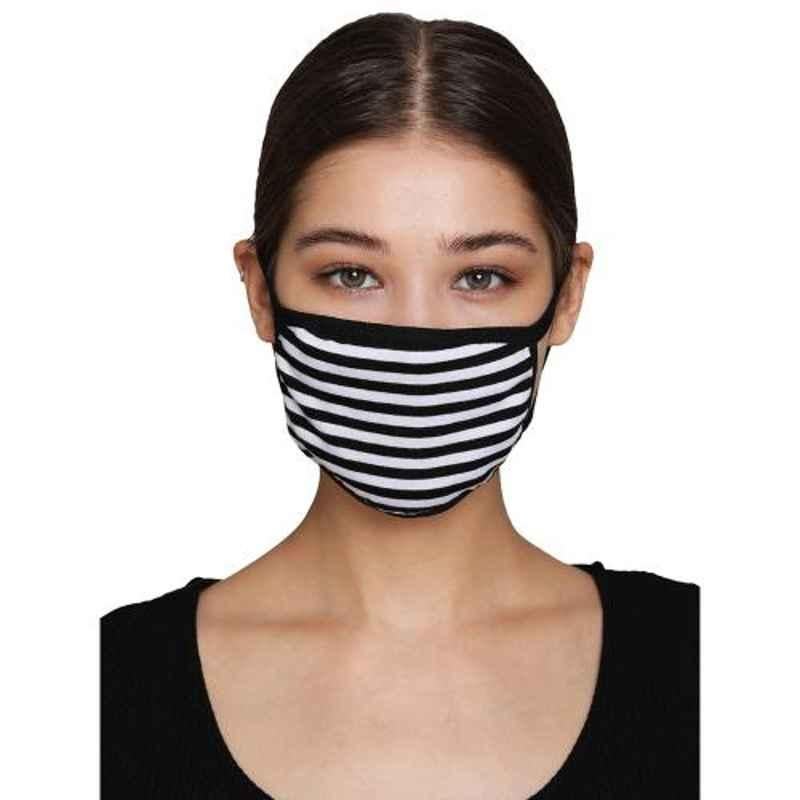 Clovia 2 Layers Black & White Printed Cotton Straight Fit Face Mask, CMBMSK116M (Pack of 3)