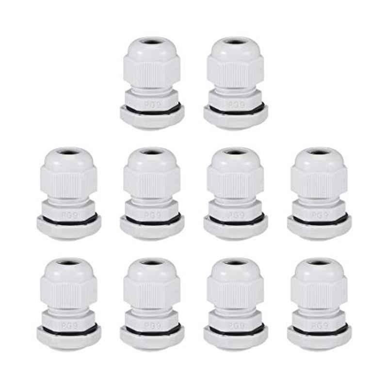 Uxcell 15.2x9mm Nylon & Rubber White PG9 Single Hole Waterproof Cable Gland (Pack of 10)
