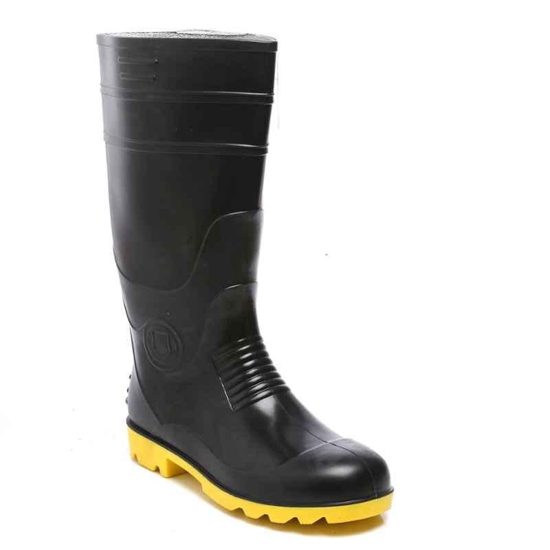 Agarson Supergold Steel Toe High Ankle Black & Yellow Work Gum Boots, Size: 10