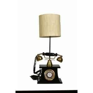 Tucasa Mango Wood Vintage Telephone Lamp with Polycotton Dark Brown Shade, TL-02