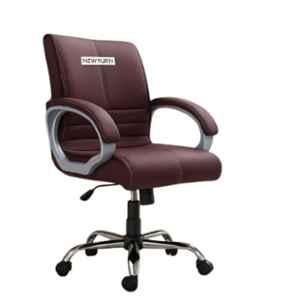 Newturn Maxon Synthetic Leather Brown Medium Back Ergonomic Office Chair with Metal Stand Base