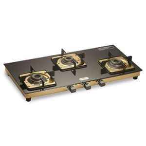 Urban Chef 3 Burner Gold Manual Ignition Toughened Glass Gas Stove, Urban Chef-1021