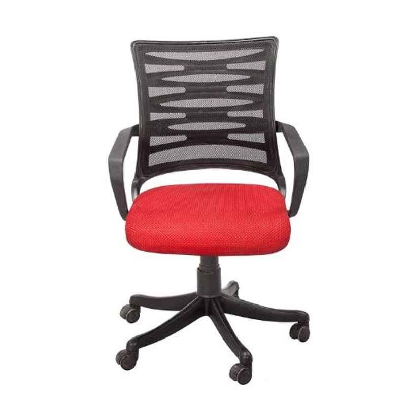 Da Urban Irica Red & Black Fabric, Mesh, Foam & Plastic Medium Back Office Revolving Chair with Arms (Pack of 2)