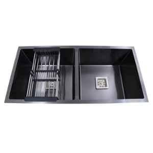Arquin Diamond 37x18x10 inch Stainless Steel 304 Black Matt Finish Square Double Bowl Kitchen Sink
