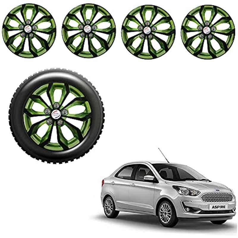 Auto Pearl 4 Pcs 14 inch ABS Black & Green Car Wheel Cover Set for Ford Aspire 2019