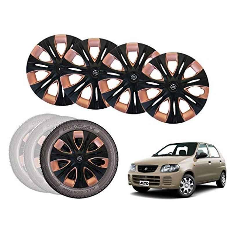 Auto Pearl 4 Pcs 12 inch Black & Copper ABS Press Type Hubcap Wheel Cover Set with Retention Ring for Maruti Suzuki AltoSTD
