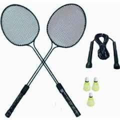 STYRKR 2 Pcs Black Badminton Racket with 3 Pcs Nylon Shuttle & Skipping Rope