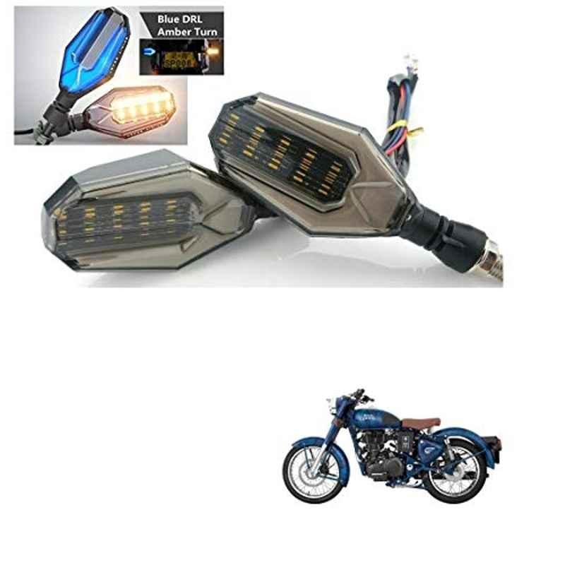 Kozdiko 4 Pcs Plastic Front & Rear U Shape Dual Color DRL LED BIke Indicator Set for Royal Enfield Classic 500