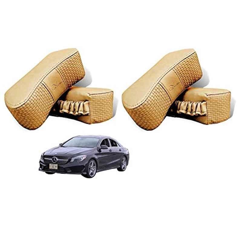 Kozdiko 4 Pcs CV Designer Beige Leatherite Neck Rest Car Cushion Pillow Set for Mercedes Benz CLA-Class