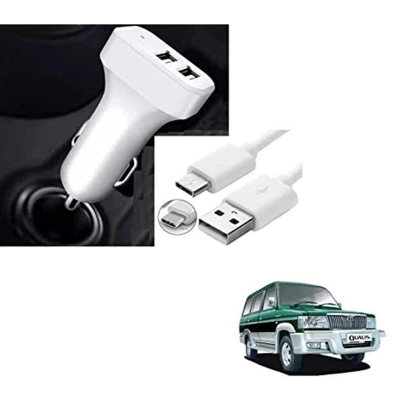 Kozdiko 5.1A 2 USB Fast Car Charger with C-Type Cable for Toyota Qualis