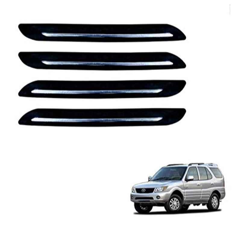 Kozdiko 4 Pcs PVC Black Car Bumper Protector Set with Chrome Strip for Tata Safari