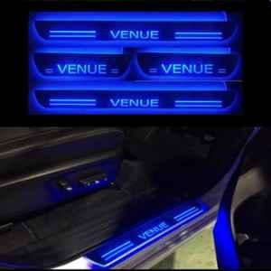 SureStrive 4 Pcs Acrylic Car Side Footstep Set with Blue LED Door Sill Scuff Plate for Hyundai Venue Type-2 Model
