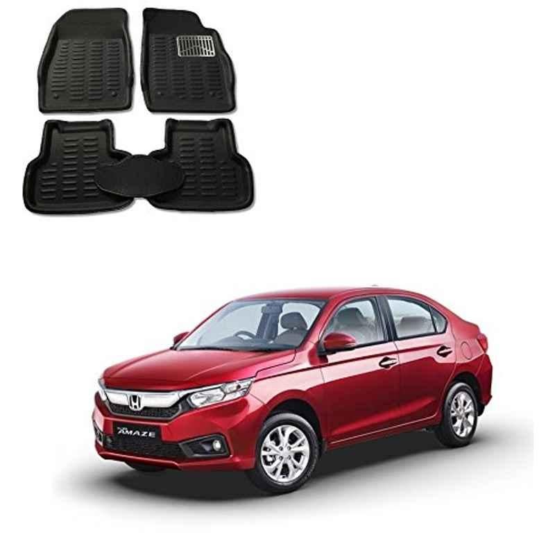 Kozdiko 3 Pcs 4D Black Car Foot Mat Set for Honda Amaze 2018, koz_21582